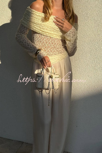 Solid Color Off-shoulder Long-sleeved Elegant Slim-fit Lace Top