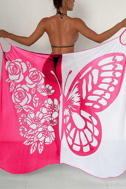 Fashionable Color-blocked Butterfly Print Resort Cover-up Midi Dress