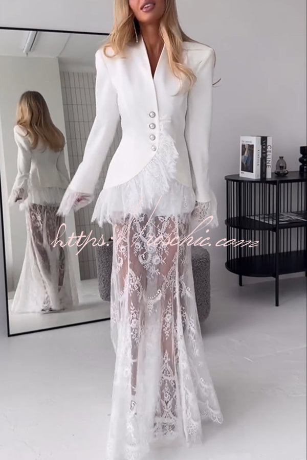 Queen Time Court-style Lace High Rise Elastic Waist Flare Maxi Skirt