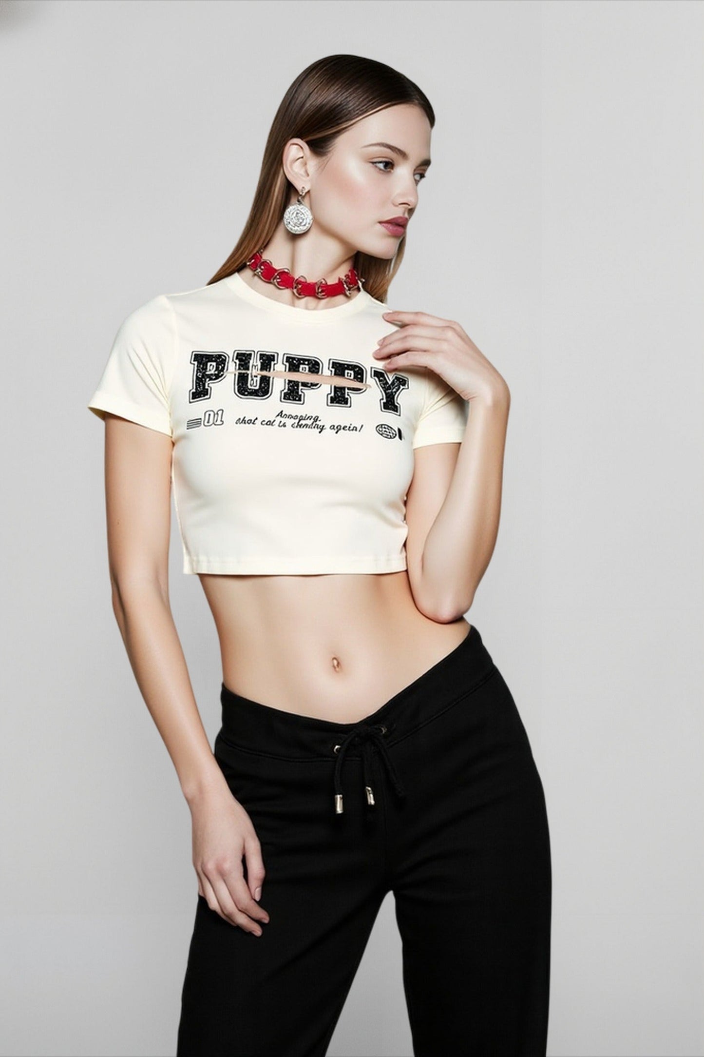 Y2K Print Cutout Crop T-shirts