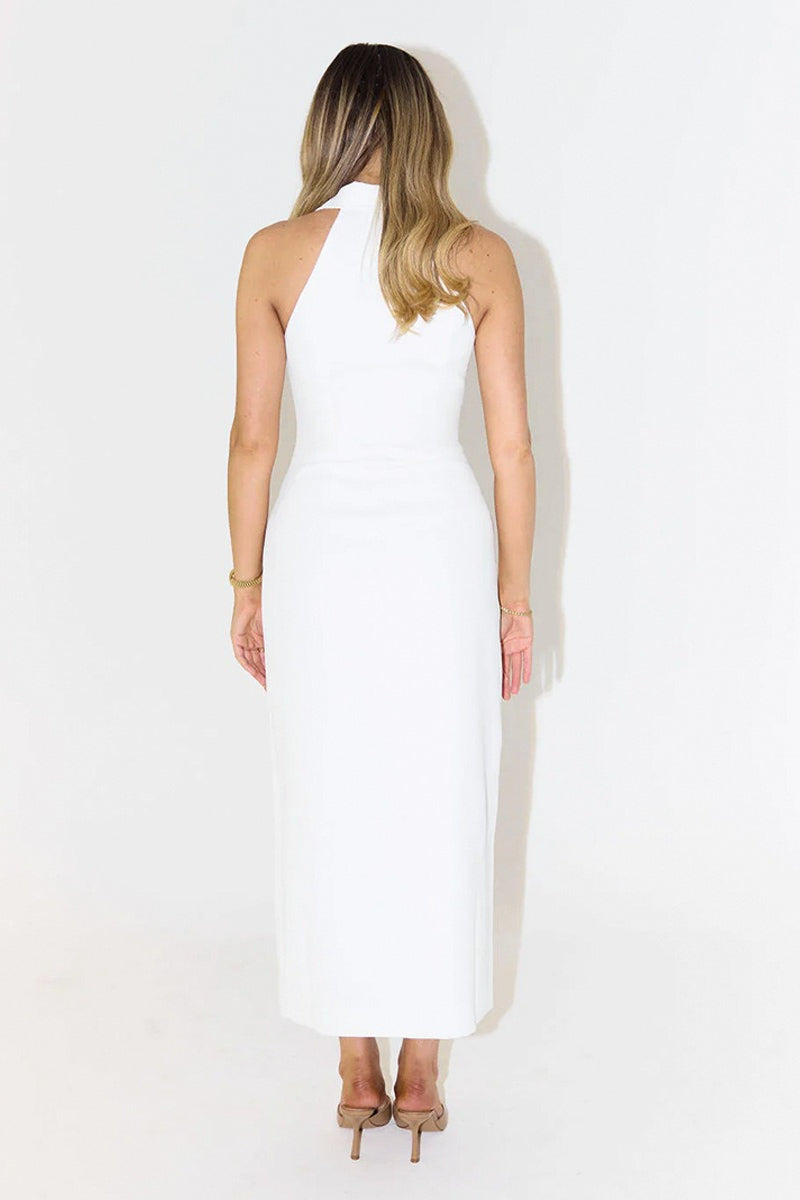 Vestido Midi sin Mangas con Abertura Simple en la Solapa