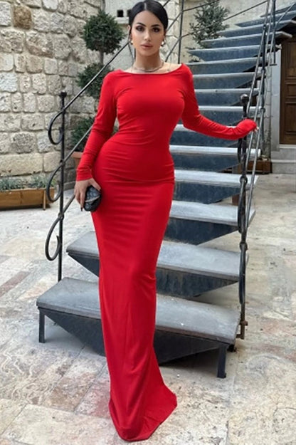 Vestido Formal Ajustado sin Espalda de Manga Larga