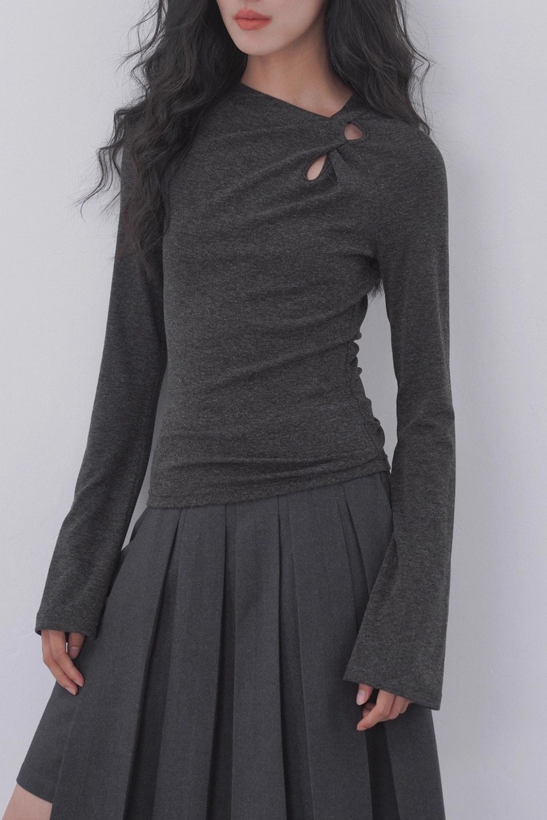 Sheer Panel Flare Knit Top