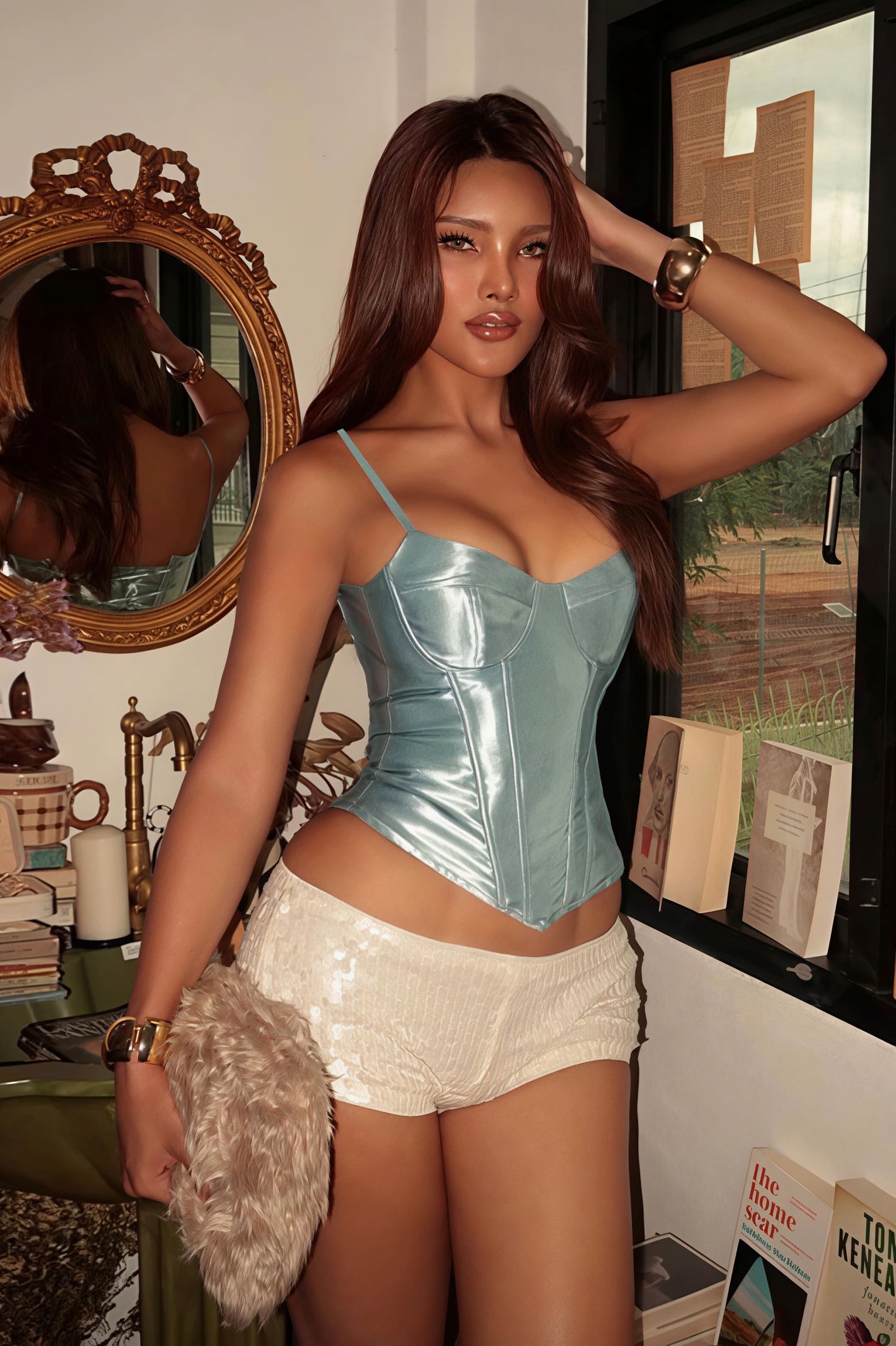 Top lencero con relleno, hueso sexy, cintura ceñida y lazo trasero