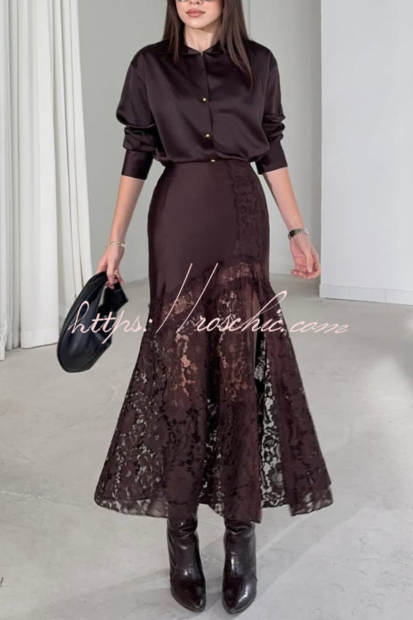Solid Color Silk Satin Texture Single-breasted Long-sleeved Loose Shirt