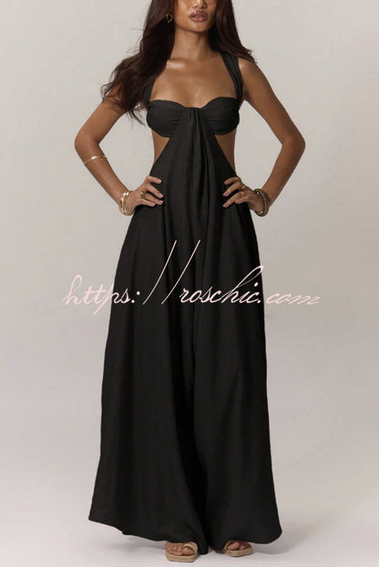 Solid Color Casual Camisole Loose Stretch Wide-leg Jumpsuit