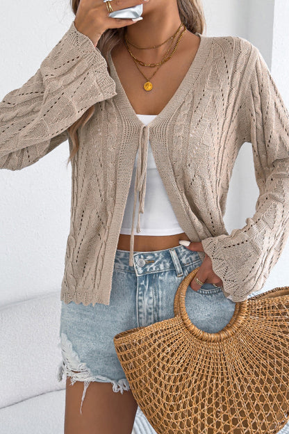 Solid Color Loose V-neck Long-sleeved Vacation Knit Cardigan