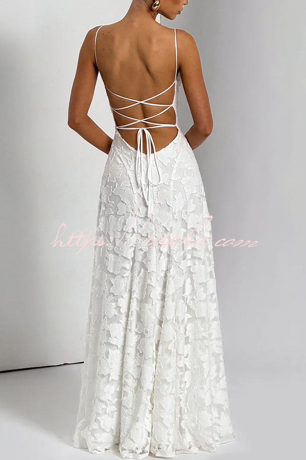 Francis Custom Floral Burnout Fabric Cowl Neck Back Lace-up Maxi Dress