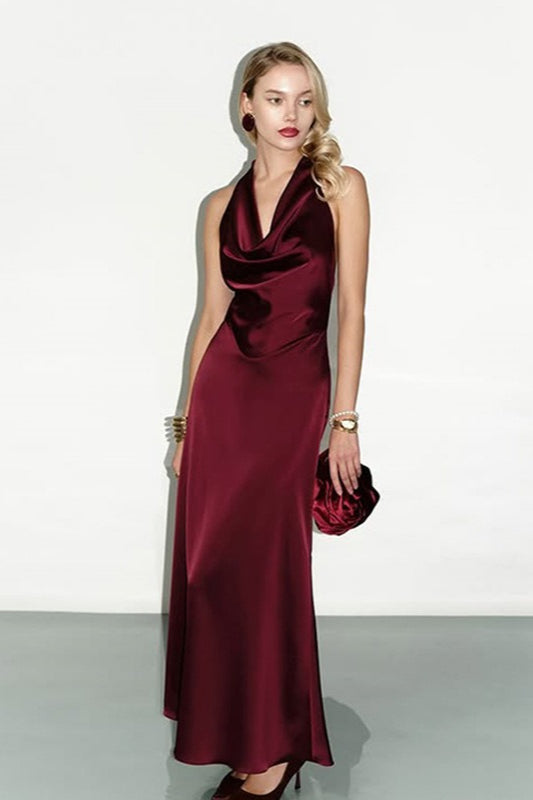 Low-Cut Backless Satin Silk Dress