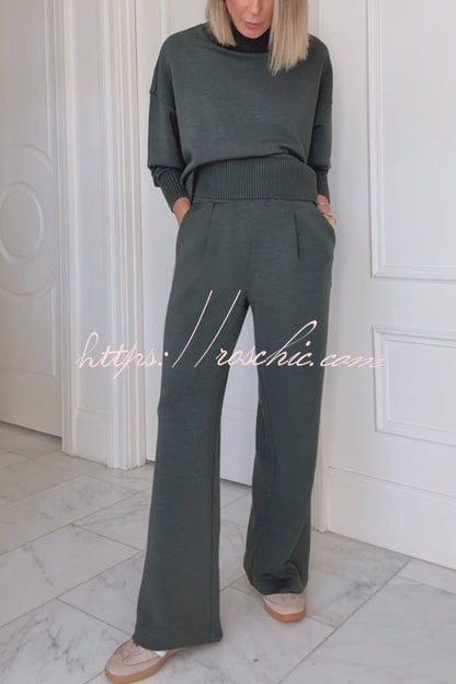Barker High-Neck Long Sleeve Side Zipper Sweatshirt and Elastic Waist Pocketed Loose Pants Set (Shipped Within 24 Hours)