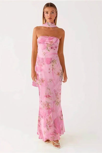 Vestido largo de cola de pez con estampado floral para vacaciones