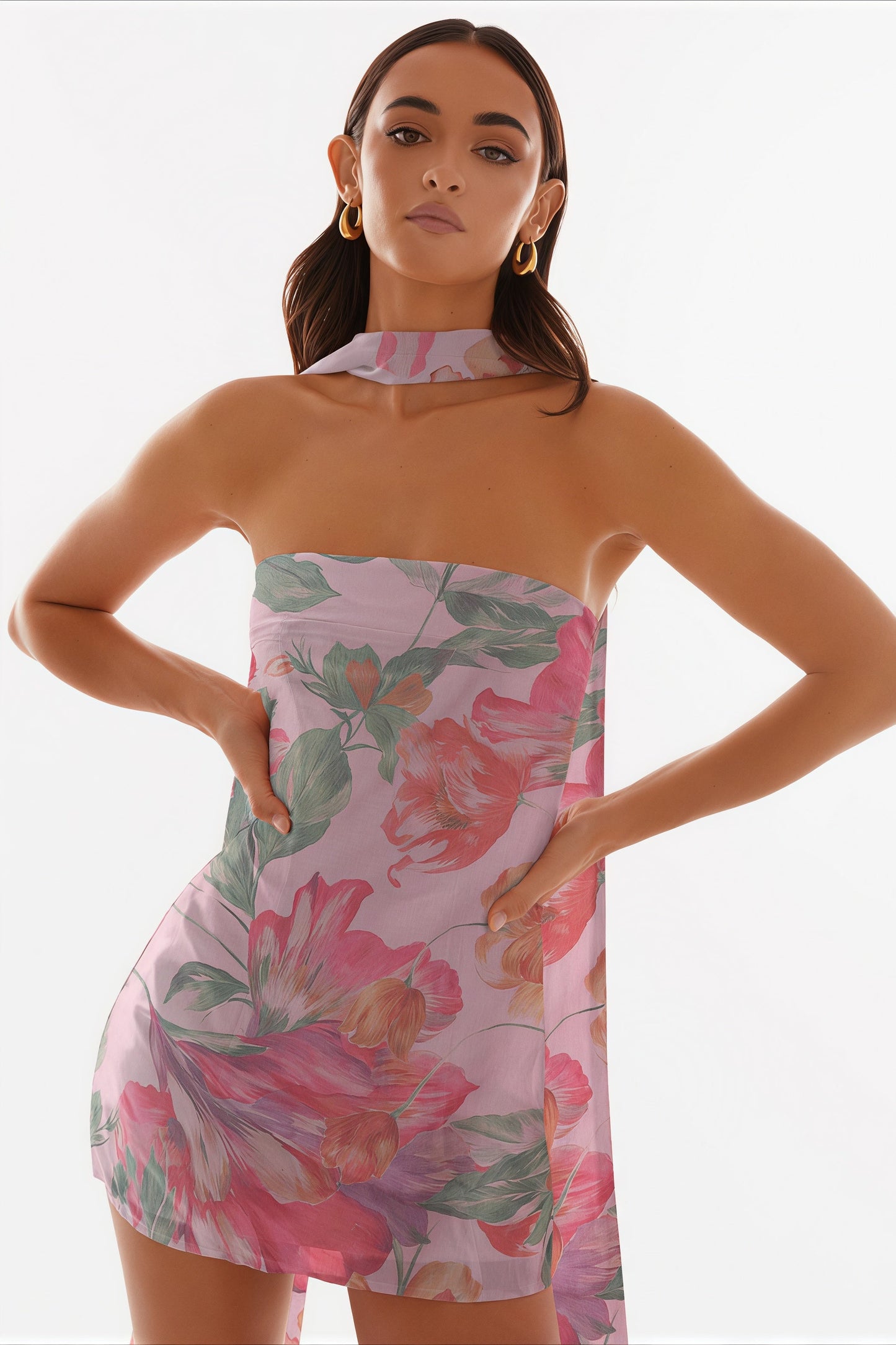 Mini Vestido Ajustado de Chifón Estampado sin Tirantes Sensual para Discoteca