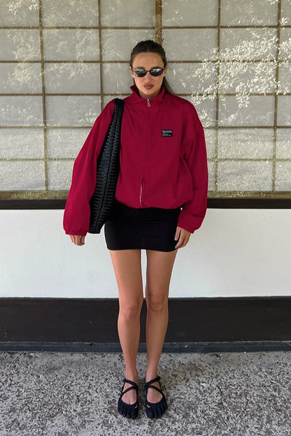 Chaqueta Roja Suelta de Moda Urbana con Cuello Mao