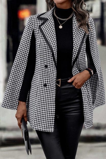 Tweed-style Houndstooth Split Long Sleeve Chic Blazer