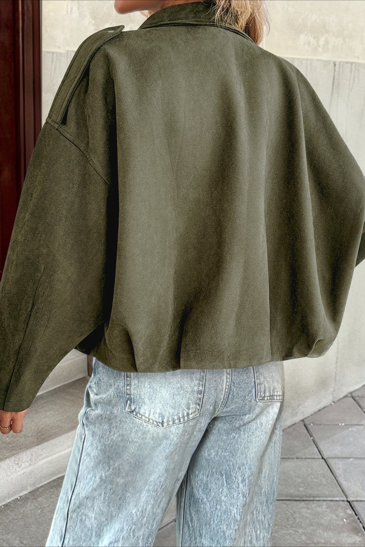 Cazadora bomber de imitación de ante con cuello de solapa