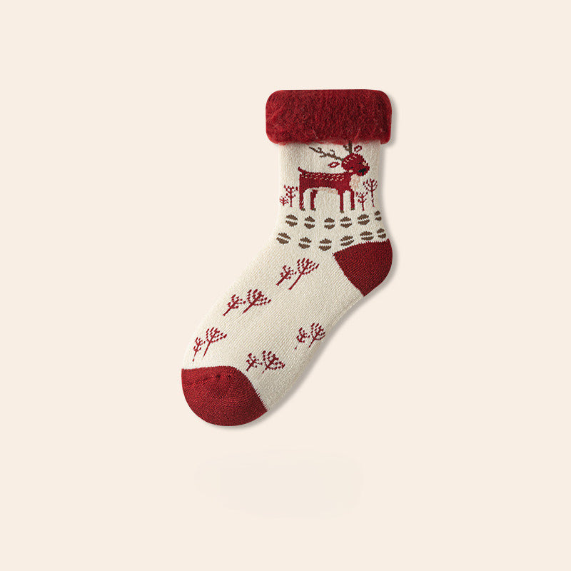 Plush Extra Thick Terry Red Mid Length Socks