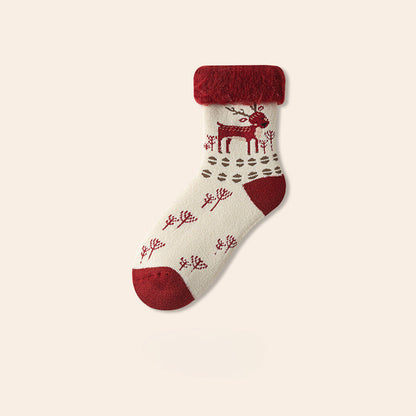 Plush Extra Thick Terry Red Mid Length Socks