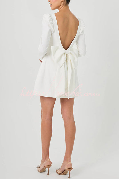 Gift for You Puff Shoulder Long Sleeve Back Bow Detail Mini Dress (Shipped Within 24 Hours)