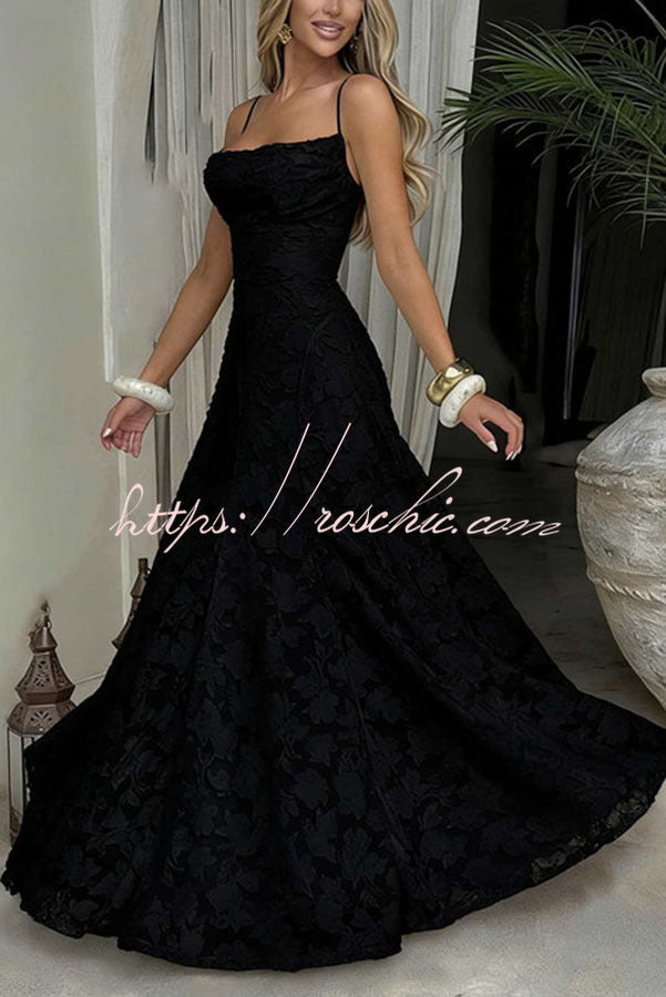 Francis Custom Floral Burnout Fabric Cowl Neck Back Lace-up Maxi Dress