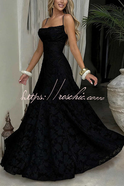 Francis Custom Floral Burnout Fabric Cowl Neck Back Lace-up Maxi Dress