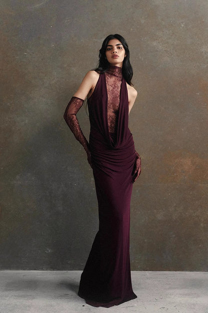 Halter Neck Deep V Bodycon Maxi Formal Dress