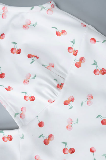 Minivestido romántico de cuello en V con estampado floral campestre