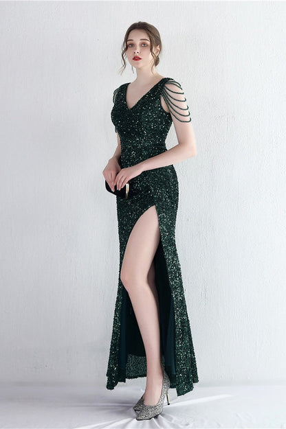 Vestido de Gala Sirena con Cuentas Distintivas