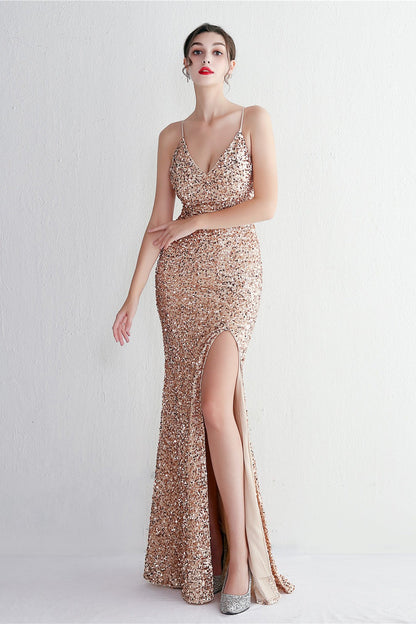 Elegante vestido de fiesta de terciopelo con lentejuelas