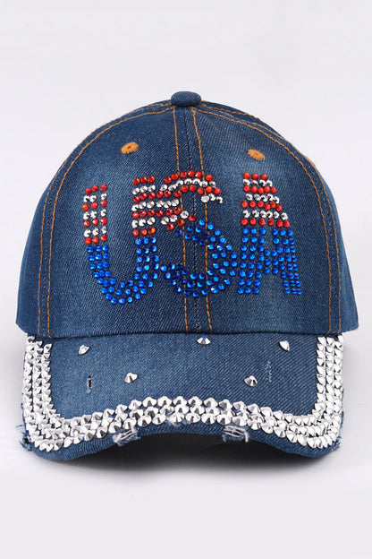 Rhinestone-studded Denim Baseball Cap