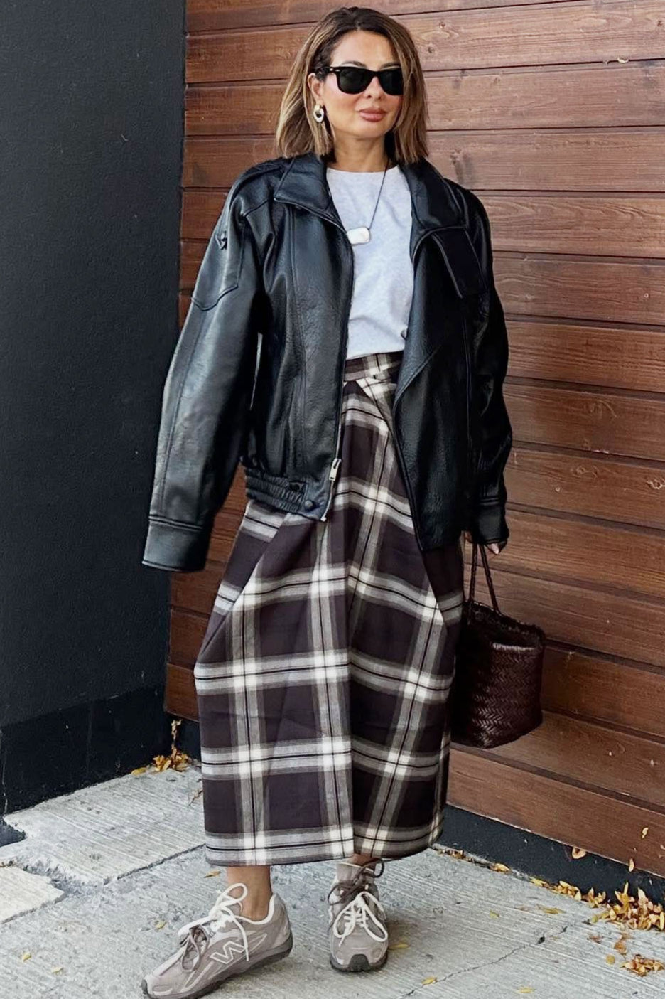 Asymmetric Straight Plaid Skirt
