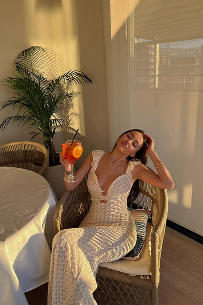 Vestido bohemio sin espalda con cuello en V y cordones