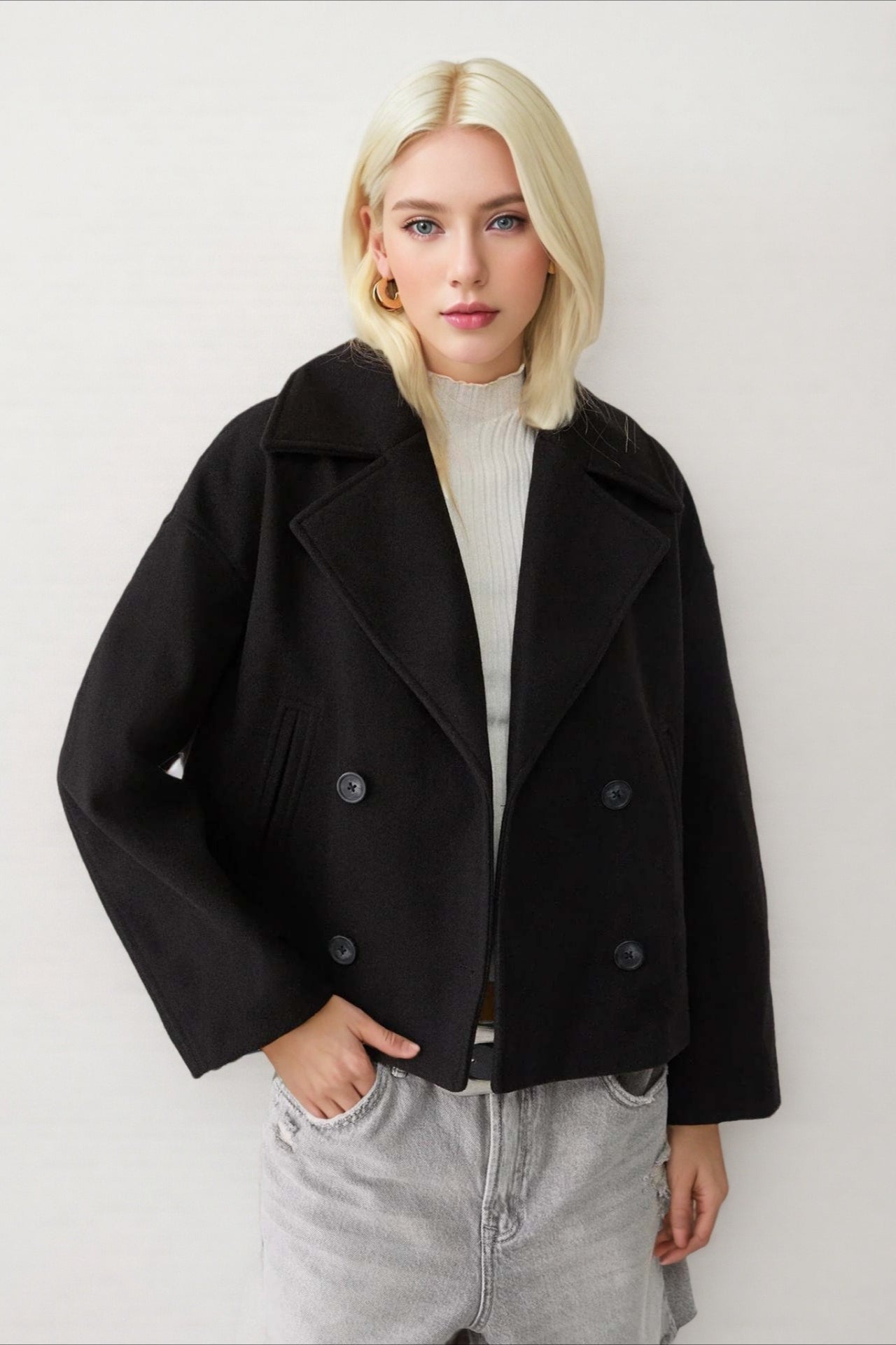 Chaqueta de mezcla de lana con solapa oversized