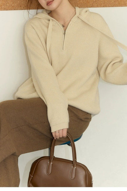 Drawstring Hooded Knit Sweater