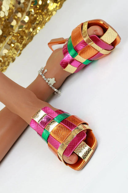 Stylish Multi-color Patchwork Square-toe Casual Flat Shoes