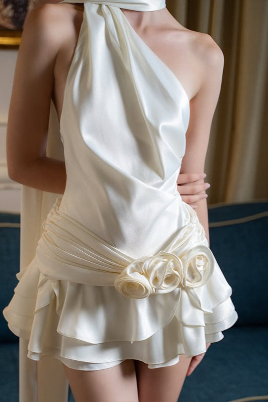 Elegante Vestido de Cóctel Floral 3D de Satén