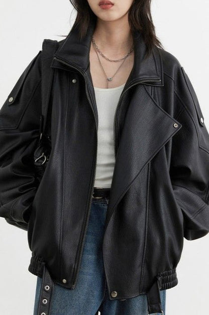 Chaqueta de cuero moto oversize