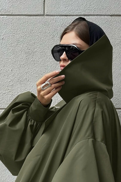 Retro Green Unique Oversized Slim Fake Two Piece Trench Jacket