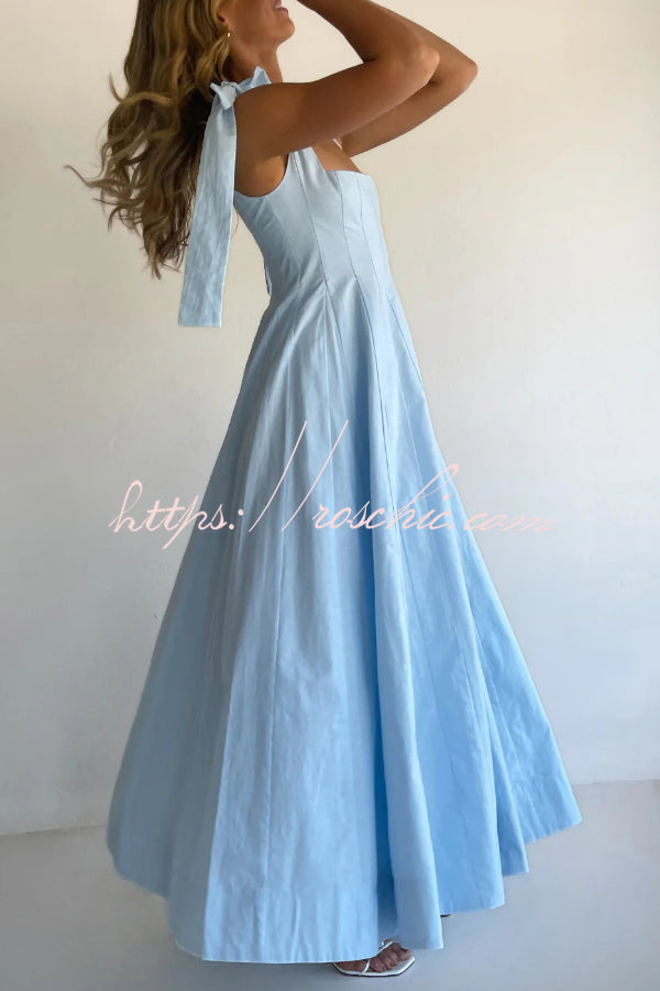 Solid Color Sleeveless Tie-up Suspender Elegant Patchwork Maxi Dress