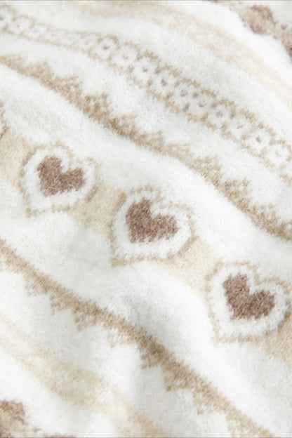 Heart Fair Isle Striped Long Sleeve Knit Sweater