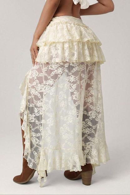 Lace Asymmetric Bodycon Skirt