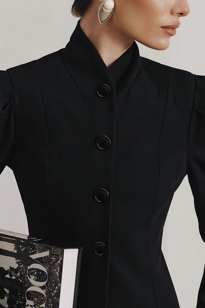 French Elegant Stand Collar Puff Sleeve Blazer