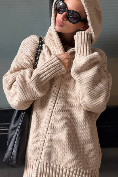 Solid Color Asymmetric Zipper Loose Sweater
