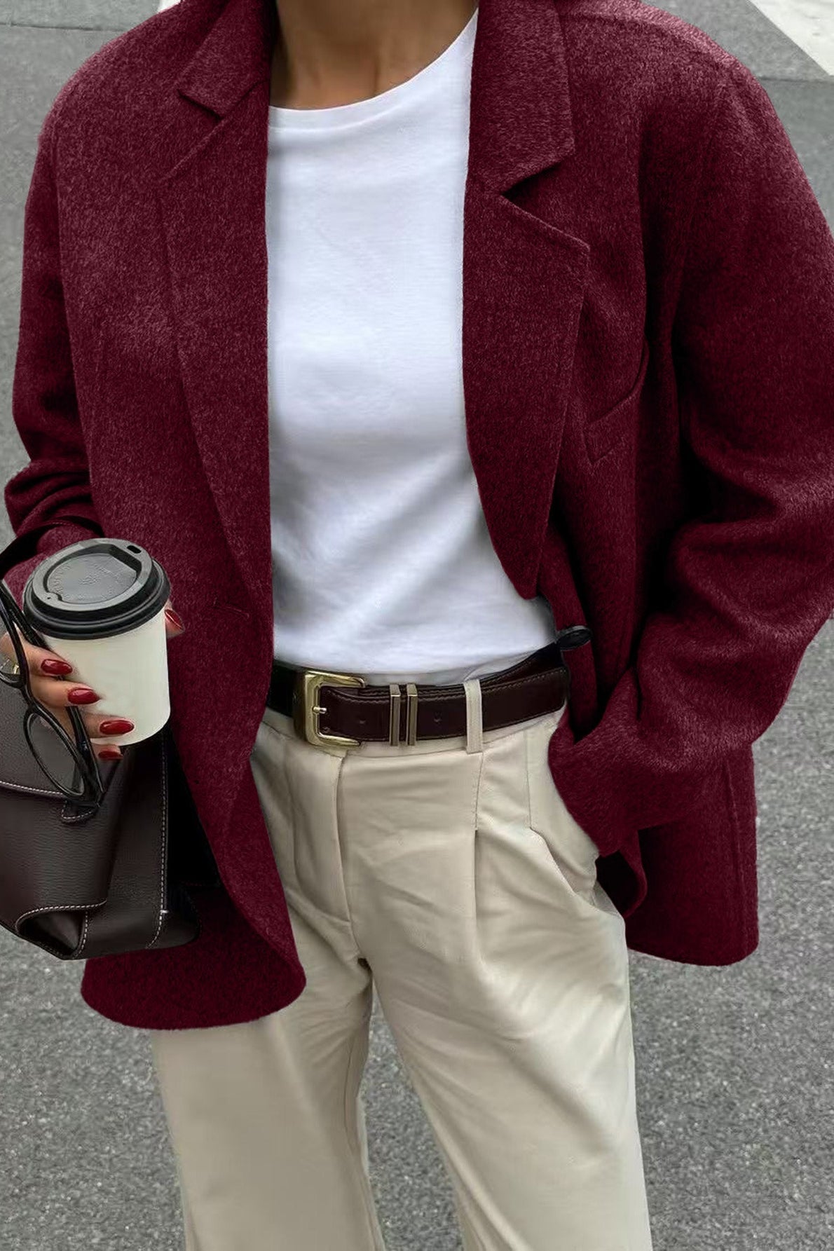 Minimalist Solid Color Tailored Coat