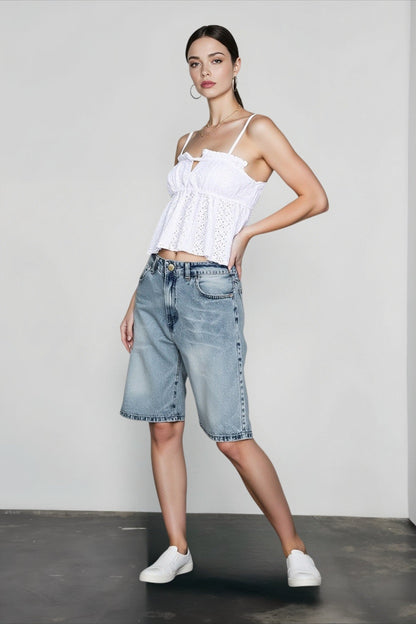 White Jacquard Cropped Cami Top