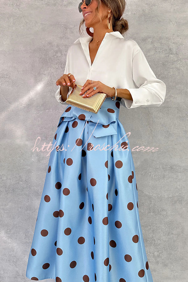 Moonlight Elegance Satin Button Up Long Sleeve Relaxed Blouse