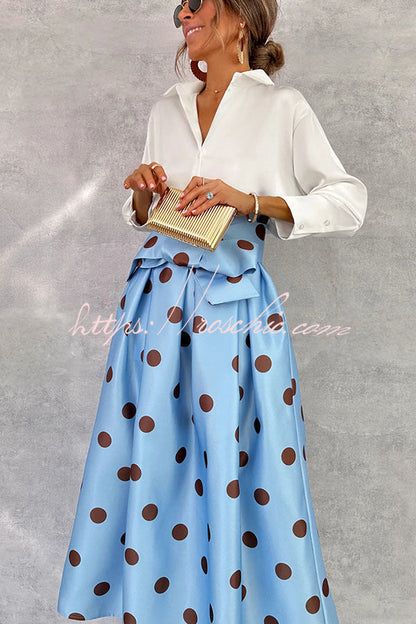 Moonlight Elegance Satin Button Up Long Sleeve Relaxed Blouse