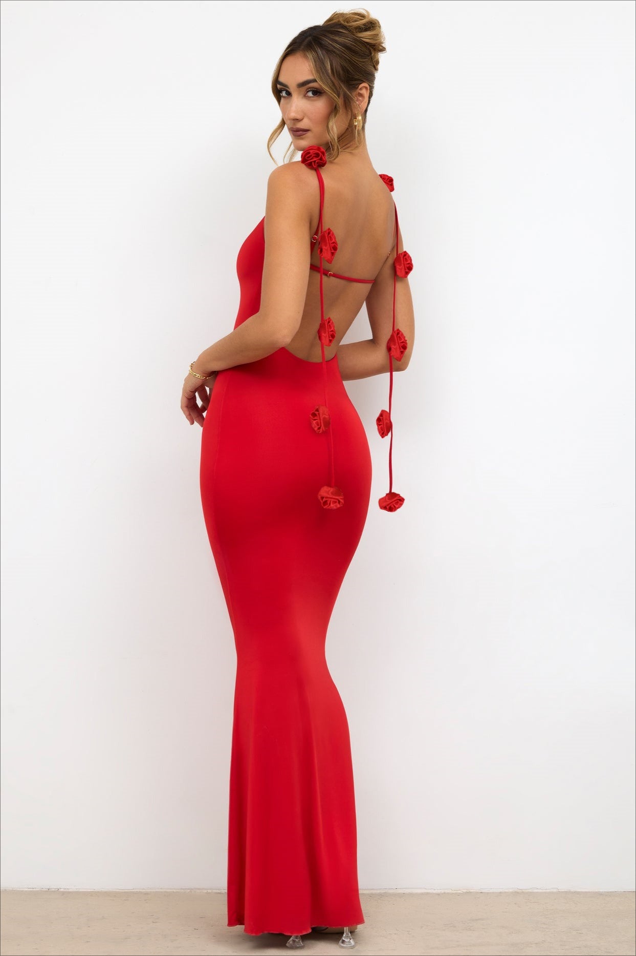 Strappy 3D Floral Maxi Party Dress