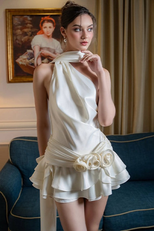 Elegante Vestido de Cóctel Floral 3D de Satén