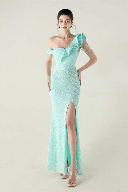 Vestido de fiesta formal con volante y un solo hombro drapeado