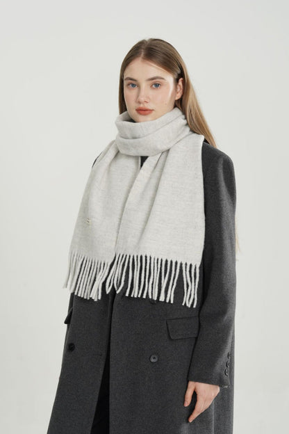 Wool Blend Minimalist Solid Woven Fringed Scarf